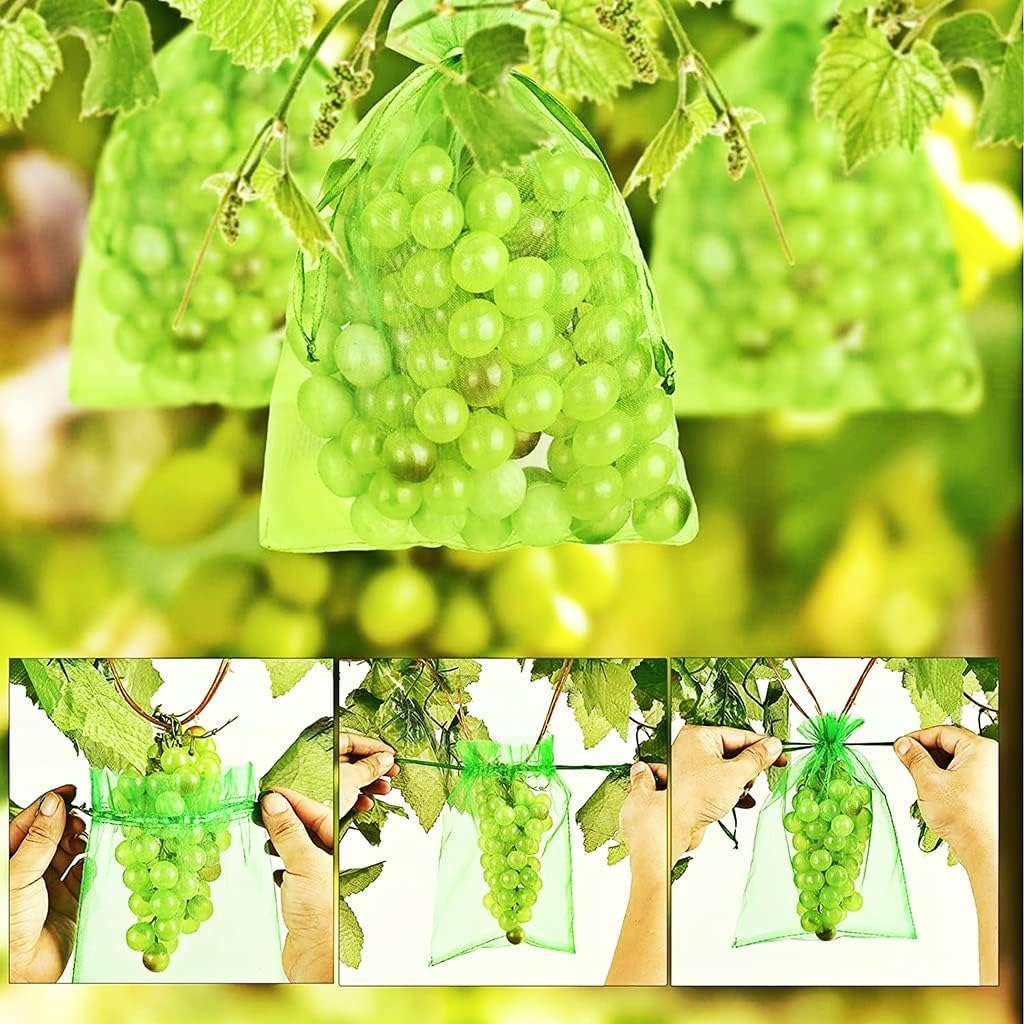 100pcs Grape Protection Bags, for Strawberry Fruit Garden Bags Mesh Lychee Cherry Bag Planter Growing Bags (Size : 17x23cm)