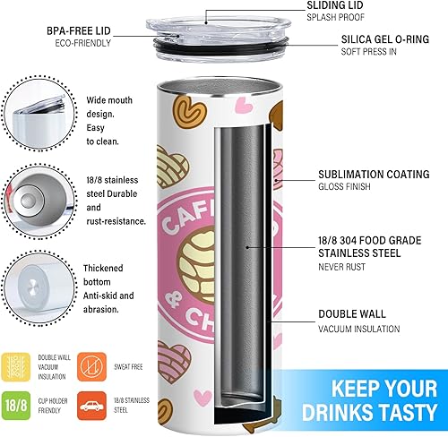 Miniatura 3 de ATHAND Cafecito Y Chisme - Vaso de regalo para mujeres, mamá, hija, compañera de trabajo, mejor amiga, vaso delgado de 20 onzas con tapa, taza de