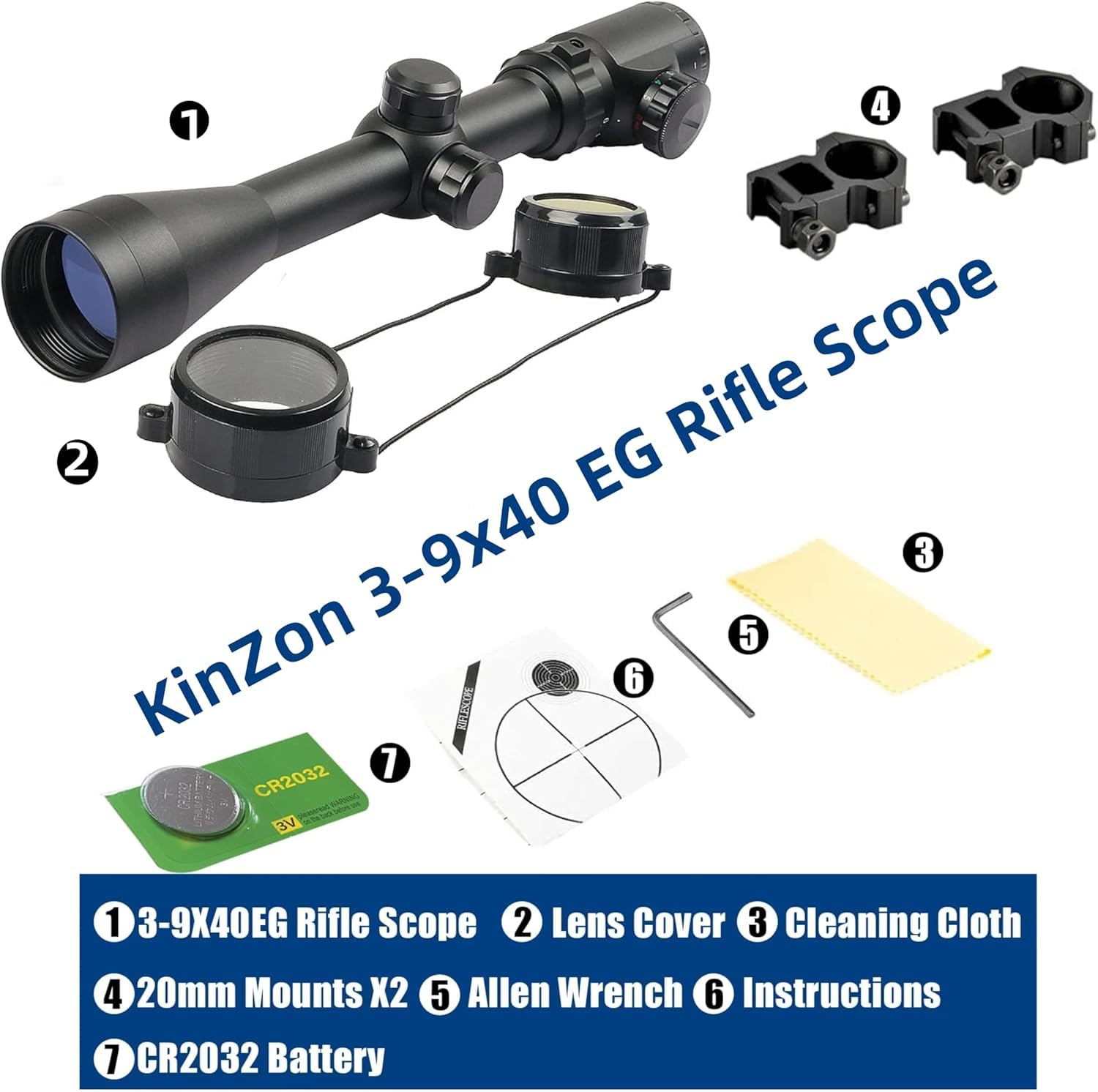 KinZon Cannocchiali ottici 3-9x40, reticolo Mil-Dot, punti di mira rossi e verdi con supporti per guida Weaver/Picatinny, per armi da caccia e softair