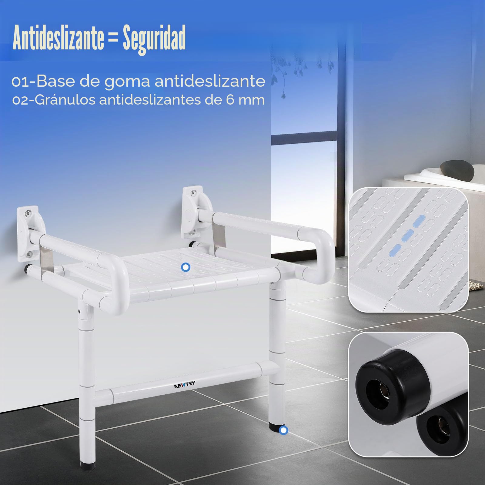 NEWTRY Silla Ducha Personas Mayores con Asas y Patas, 300kg Taburete baño Plegable ensanchada Resistente para Ancianos, Embarazadas, minusvalidos | Silla de baño plegable ampliada para ancianos, embarazadas, discapacitadas, uso seguro para caminar en duch
