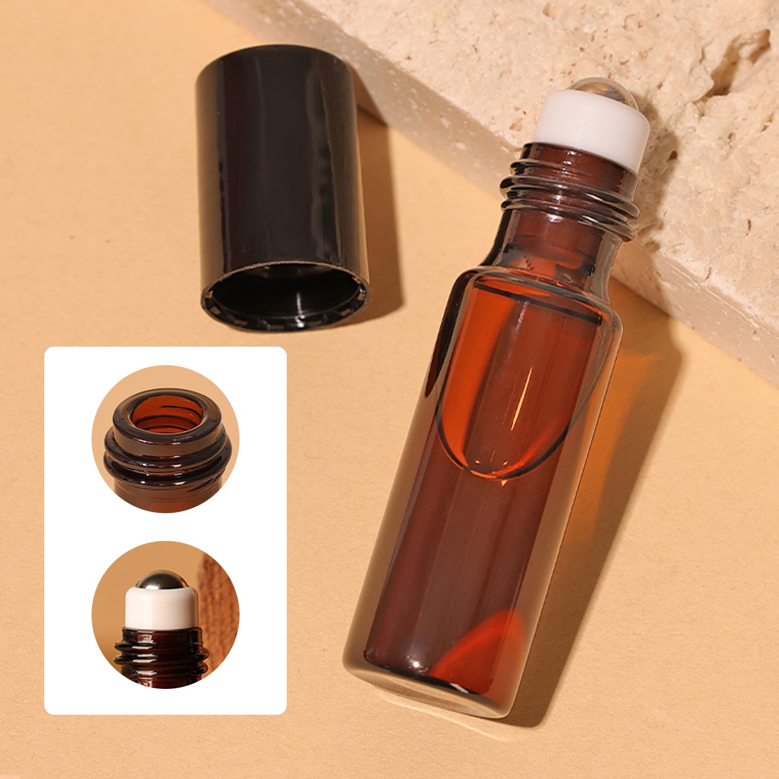 4 sztuki pustych butelek na olejki eteryczne, 5 ml, puste szklane butelki z rolką ze stali nierdzewnej, zwijane butelki szklane na olejki eteryczne, butelki na olejki, perfumy, kosmetyki