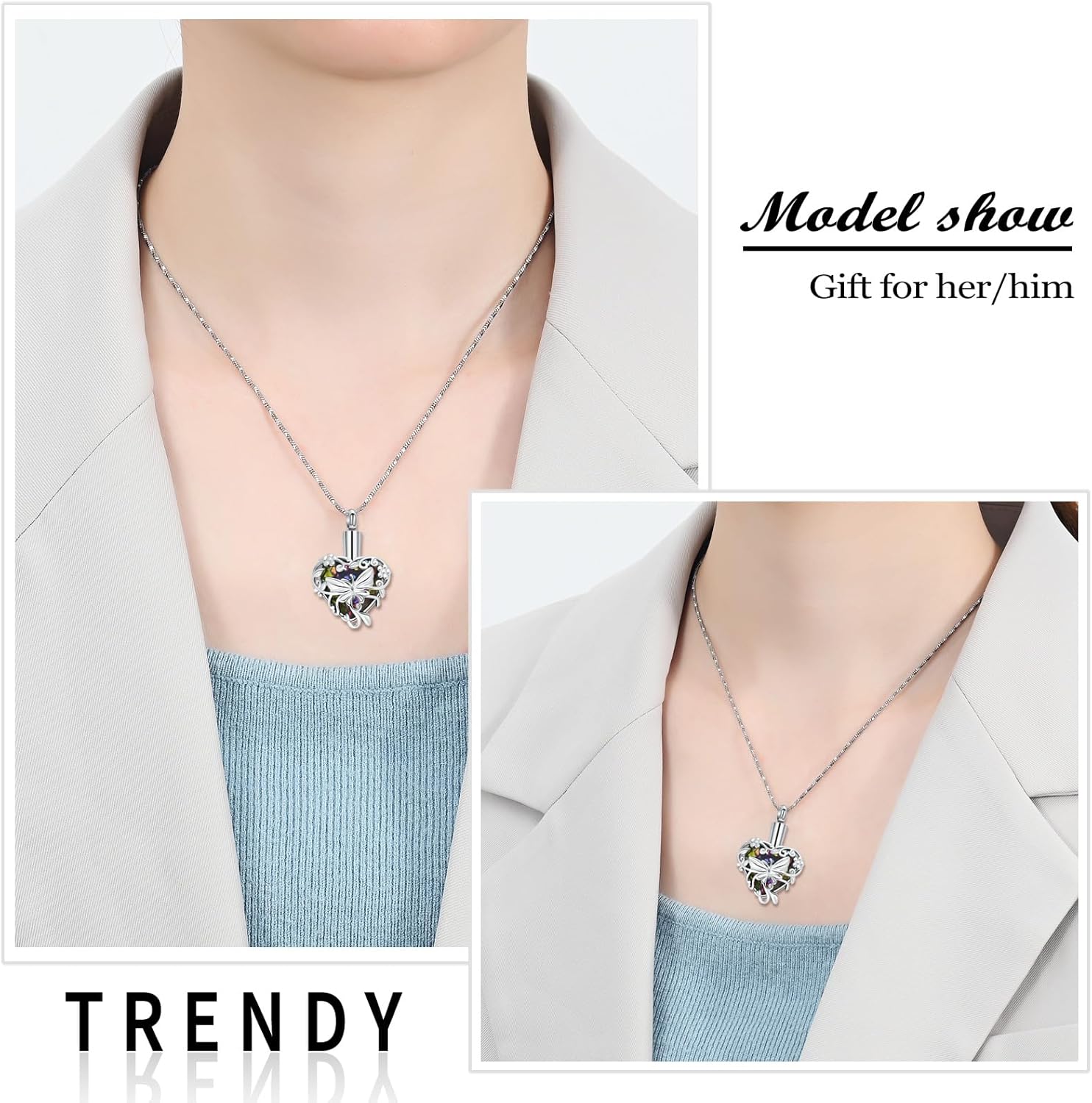 Yinplsmemory Butterfly Urn Necklace for Ashes for Women Crystal Heart Cremation Jewelry for Ashes Keepsake Necklace of Loved One - Image 6