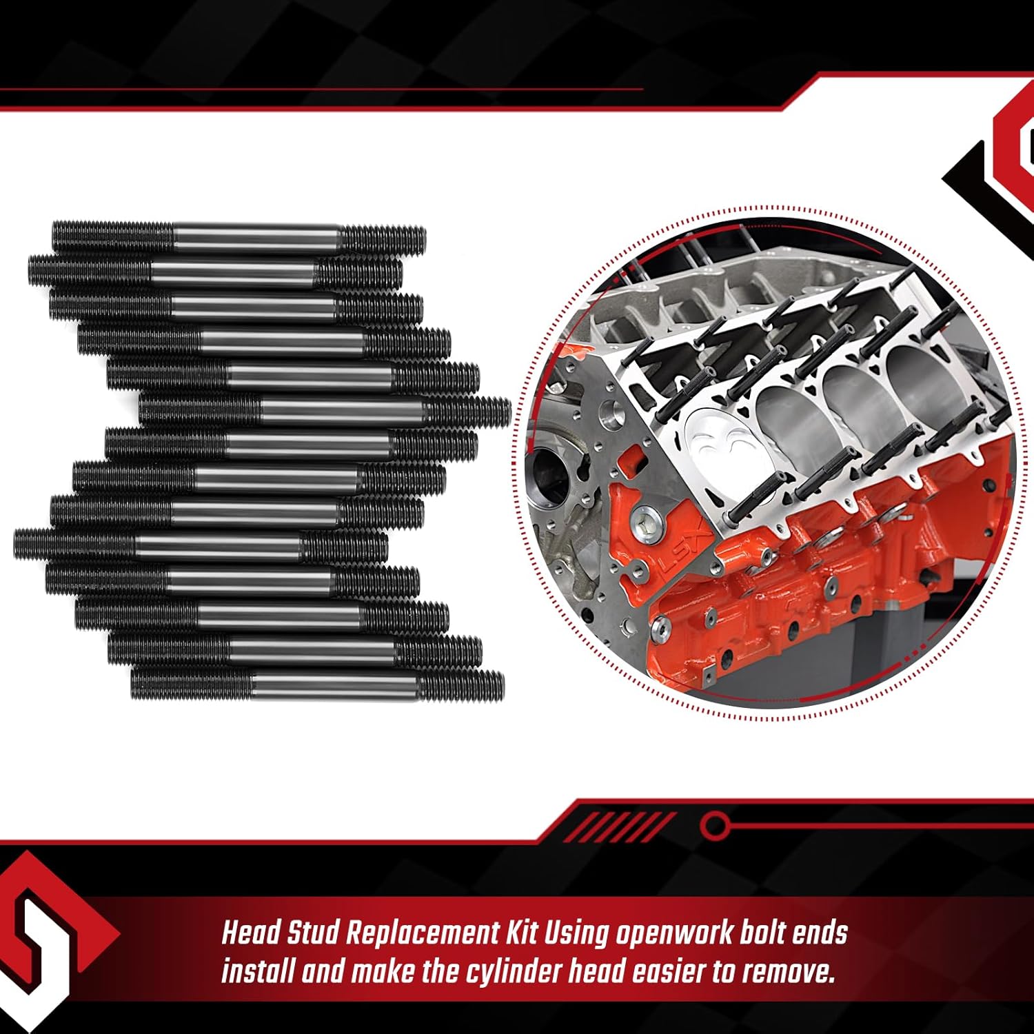 12-Point Cylinder Gasket Head Stud Bolt Set Compatible with Chevy Small Block SBC 350 265 267 283 302 305 307 327 383 400 Engines Replace 134-4001 279.1001