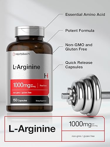 Miniatura 3 de Horbäach L Arginine 1000mg Cápsulas | 150 pastillas en polvo | Forma libre | Suplemento sin OMG y sin gluten