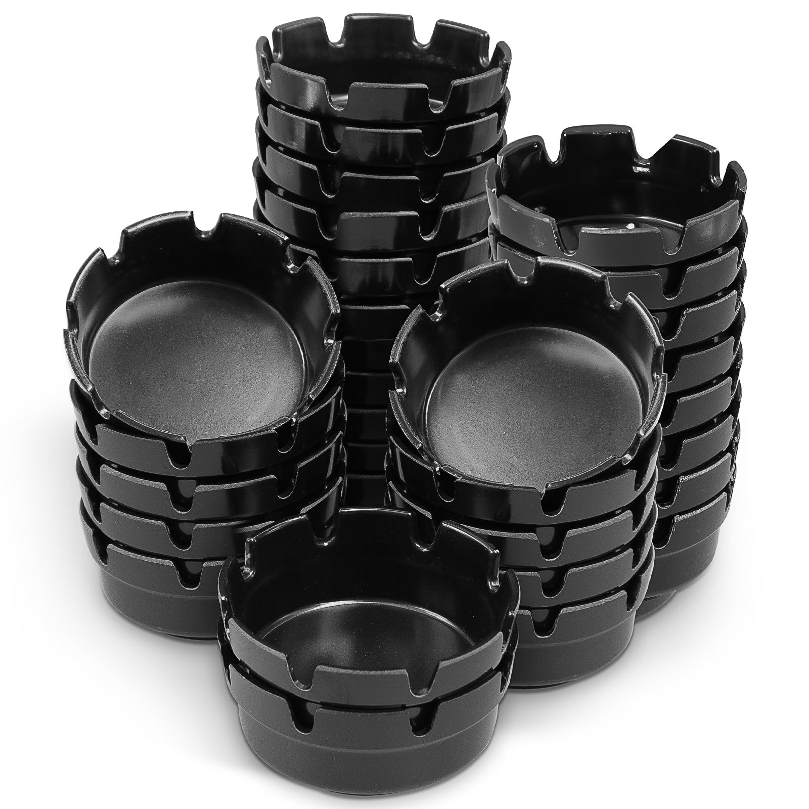 30 Pack Black Plastic Ashtrays Round Ash Trays Bulk with Notches Melamine Cigarette Ashtrays for Bars Office Restaurant or Outdoor