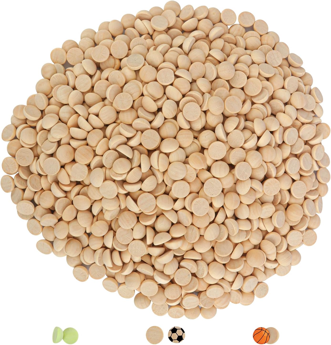 400 Pack 1 Inch Half Wooden Balls, Unfinished Round Wood Half Spheres, 1 Inch Half Round Wood Beads for Crafts and DIY Decorative Projects