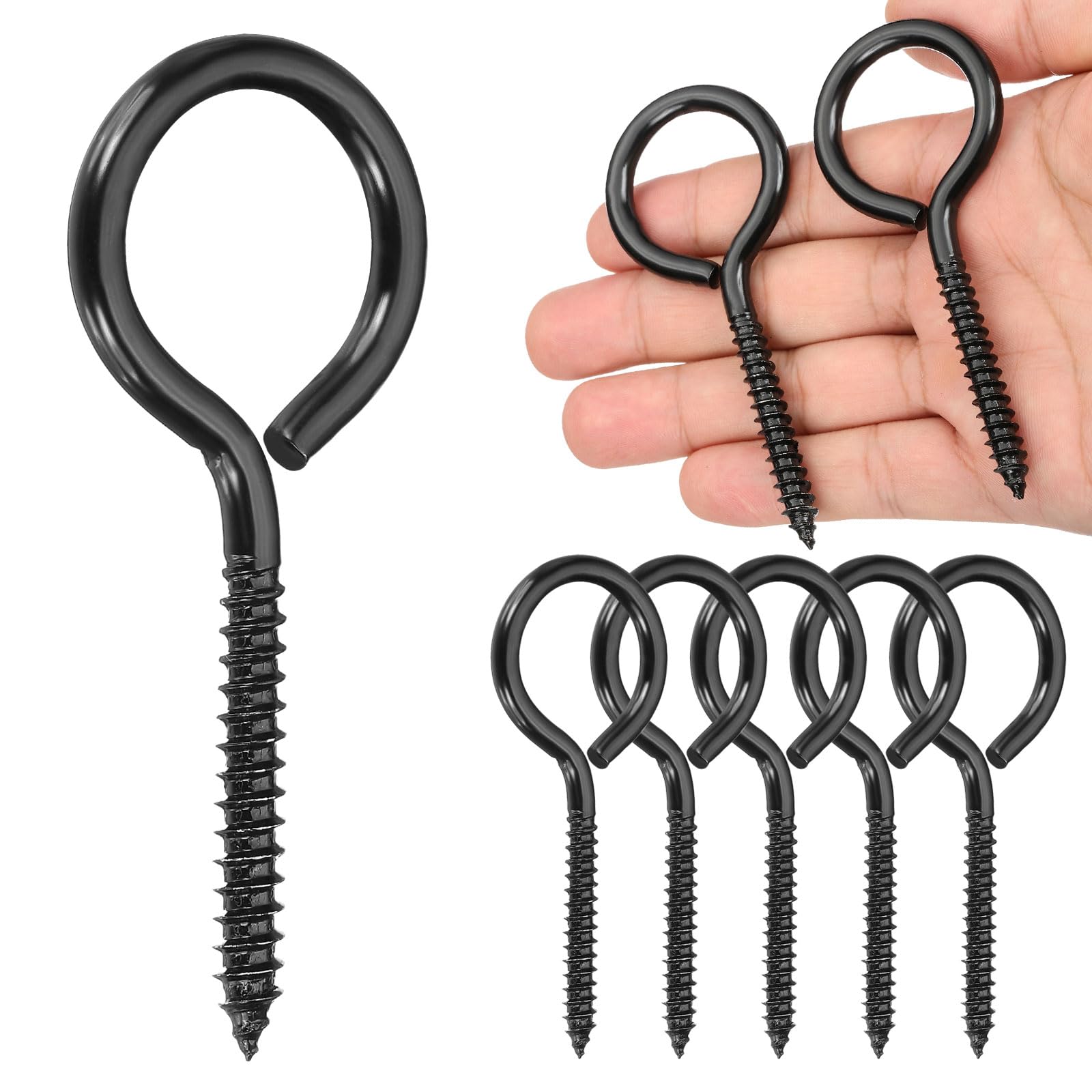 sourcing map 6Pcs Screw Hooks Eyes, M6x90mm/3.5Inch 304 Stainless Steel Heavy Duty Eye Bolts Screw, Self Tapping Eye Bolts Closed-End Indoor & Outdoor for Hanging Artwork, Black