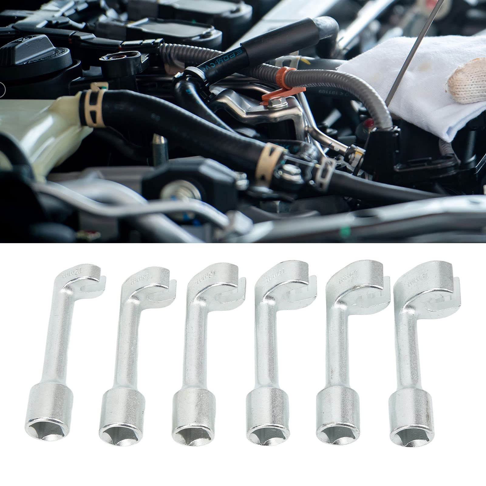 Produktbild von Leitungsschlüssel Satz 6 Stück Diesel Injektor Steckschlüsseleinsatz 1/2 Zoll Offener Ring Steckschlüssel Spezial Schlüssel Für Diesel