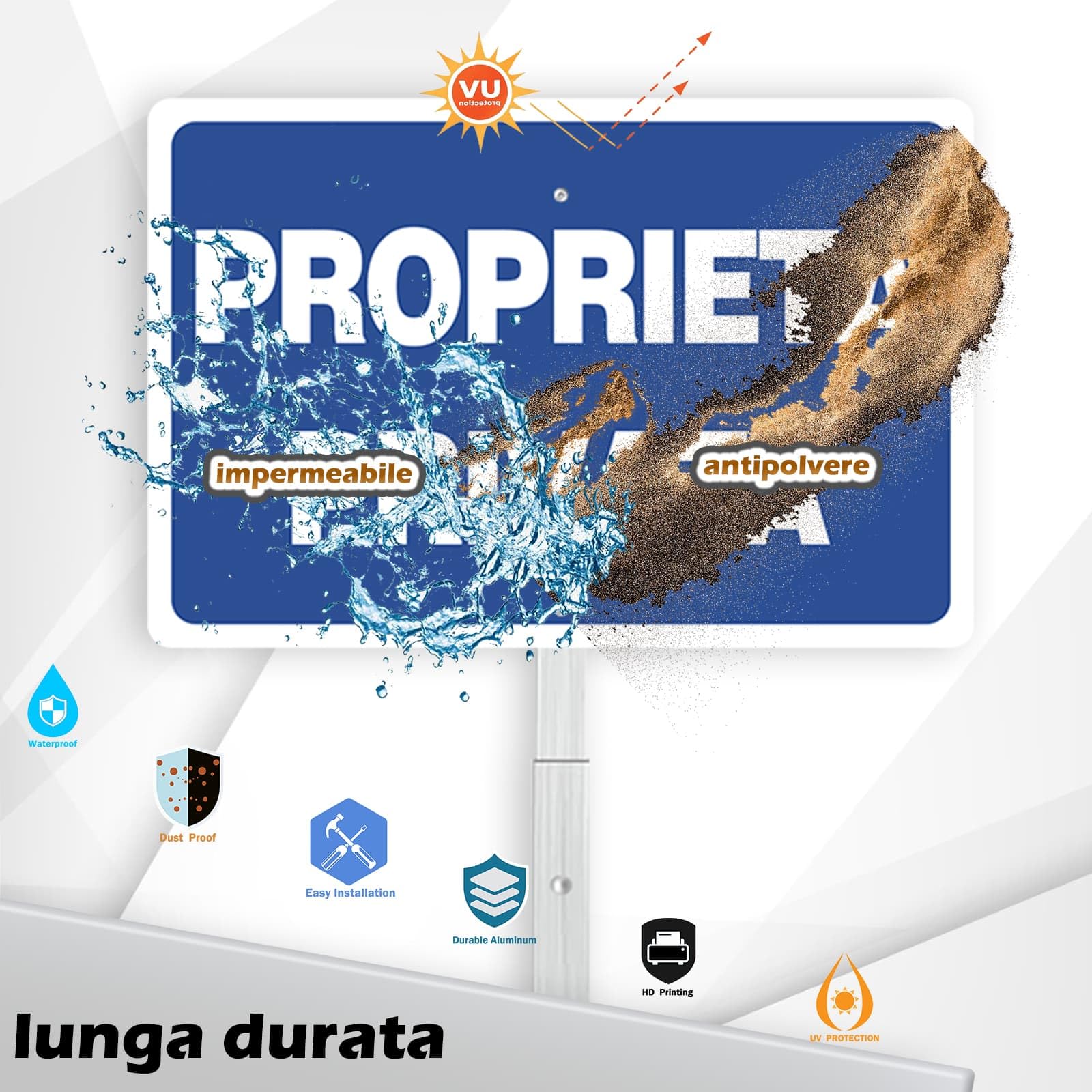 Cartello Proprieta Privata Metallo con Staffa, 20x30cm Segnaletica Proprietà Privata in Alluminio 70cm Staffa Targa Proprietà Privata Riflettente, Impermeabile e Resistente ai Raggi UV