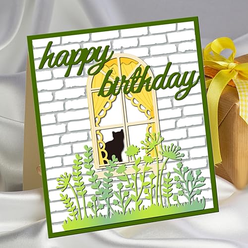 Miniatura 6 de INFUNLY Valla de pared de ladrillo con troquel de palabras y troqueles de feliz cumpleaños para hacer tarjetas, álbumes de recortes y decoración de