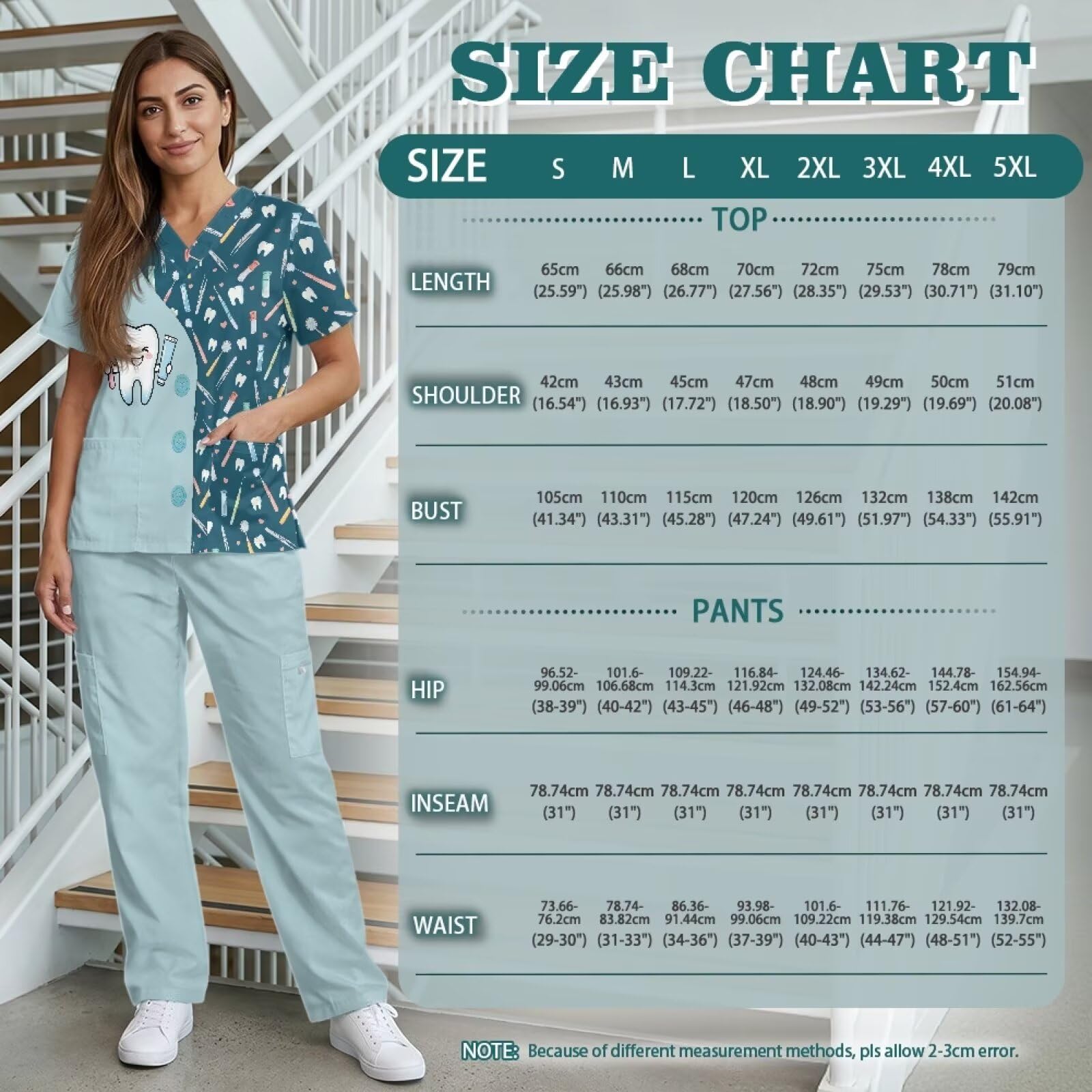 Set di scrub da donna con stampa dentale, comodo scrub infermieristico per donne set per assistenti veterinari, vestibilità rilassata e resistente alle rughe