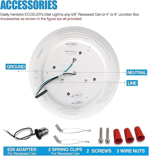 Miniatura 7 de ECOELER Luz de disco LED de aluminio regulable de 6 pulgadas, 5000 K, con ribete blanco, 16.5 W, 1000 lm, lámpara de techo LED empotrada para el