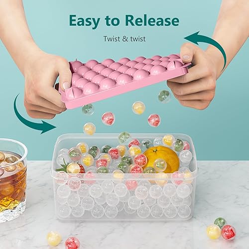 Miniatura 3 de Paquete de 3 bandejas de hielo para congelador, 99 bandejas de cubitos de hielo con tapa y contenedor, bandejas redondas para cubitos de hielo para