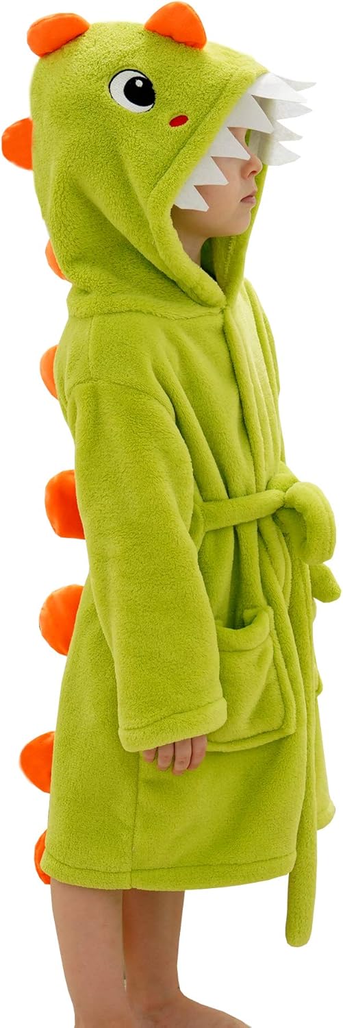 Boys Girls Bathrobe Kids Toddler Cartoon Dinosaur With Tail Hooded Sleep Robe