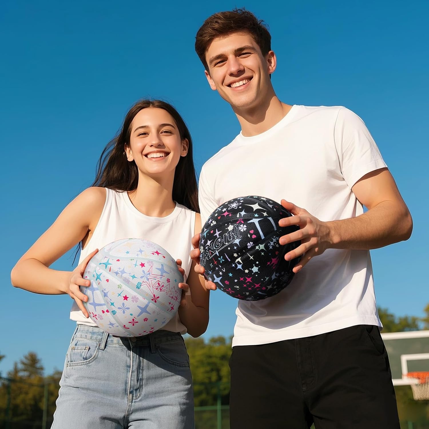 Kuangmi Pink Series Basketball, Premium Design Printed Street Performance Ball, Men's Official Size 7 29.5", ‎Women's Intermediate Size 6 28.5", for Indoor & Outdoor