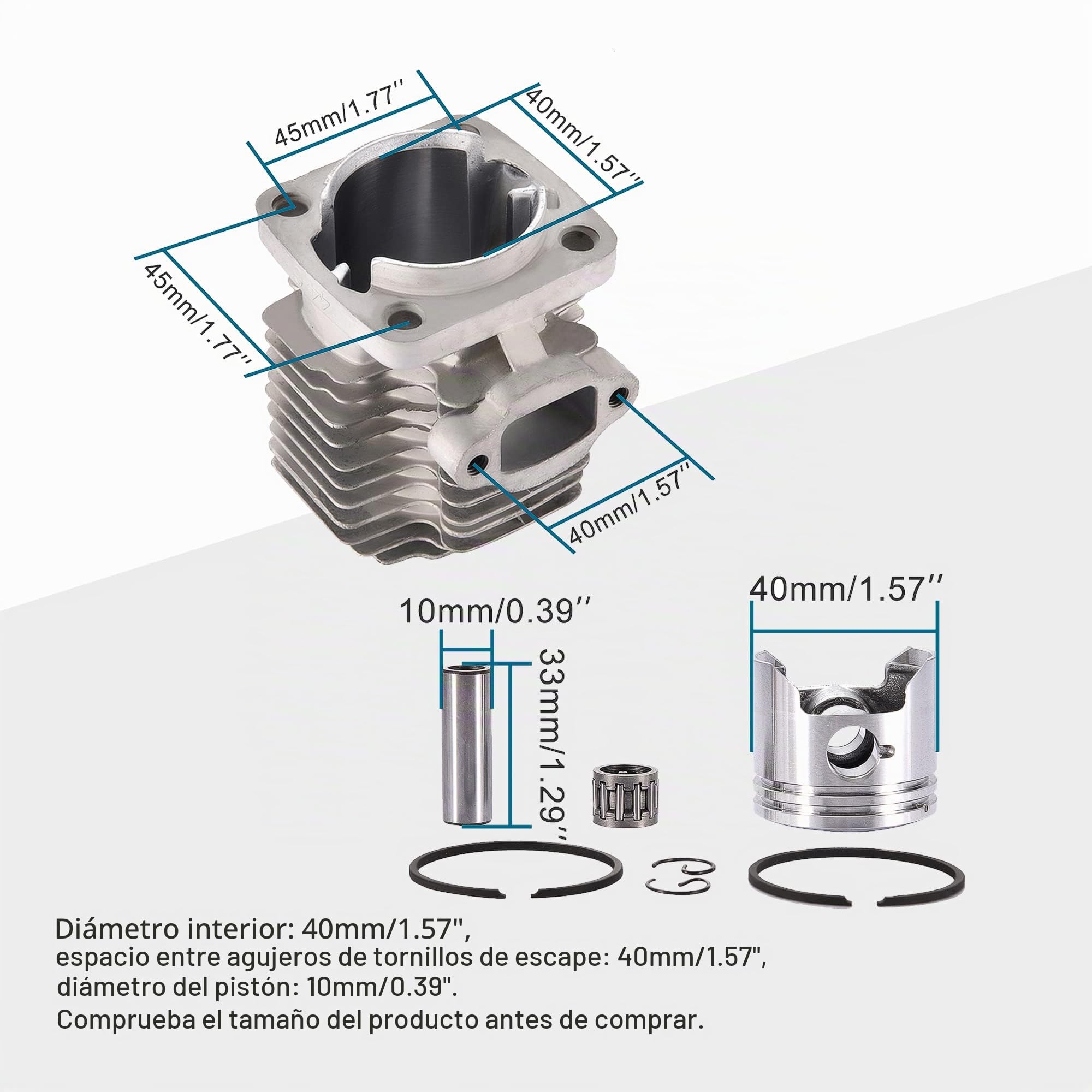 GOOFIT 40mm Bore Cylinder Kit con pistón reemplazo para 2 Tiempos 47cc 49cc Pocket Bike Mini Quad Chain Saw