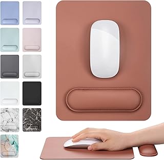 HABITU Vegan Leather Café Brown Mouse Pad with Removable Magnetic Wrist Support & Anti-Slip Base, Ergonomic Mouse Pad with Wrist Rest, Cute Office Desk Accessories for Women and Men