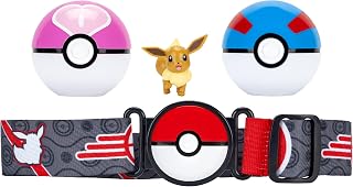 Pokémon PKW4167 - Evoli Clip ‘N’ Go Gürtel-Set - Evoli Battle Figur mit Superball, Sympaball und Gürtel, offizielles Set