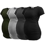 Smallshow Women's 4 Pack Maternity Shirts Short Sleeve Pregnancy Tops Clothes