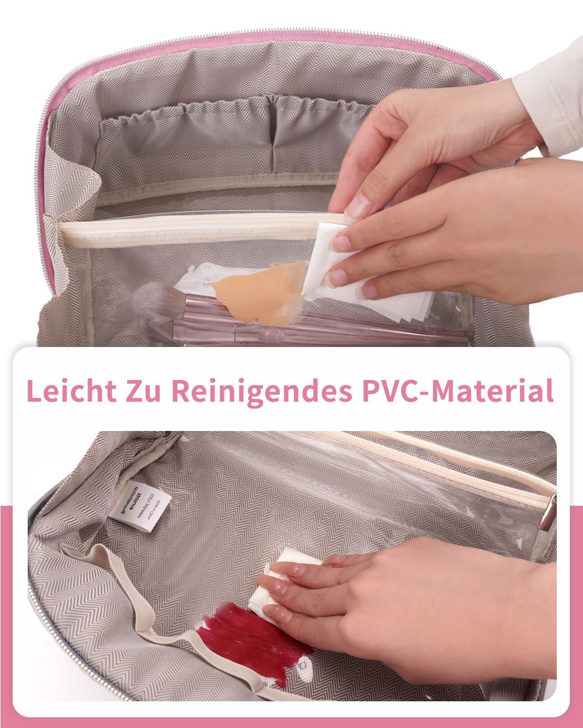 Wandering Nature torba kosmetyczna dla kobiet, podróżna torba na makijaż z przegródką na pędzle, duża wodoodporna kosmetyczka do codziennego użytku, kulturówka z przegródką i uchwytem, Rosa
