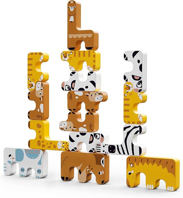 tumama Stacking Games Toys Children Montessori Animal Balance Blocks Games Toddler Educational Stacking High Building Block Toy for 3 4 5 6 Years Old Kids Infants Adults Boys Girls (15pcs )