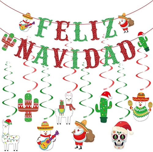 Feliz Navidad - Cartel de Navidad española, remolinos colgantes para decoraciones navideñas españolas