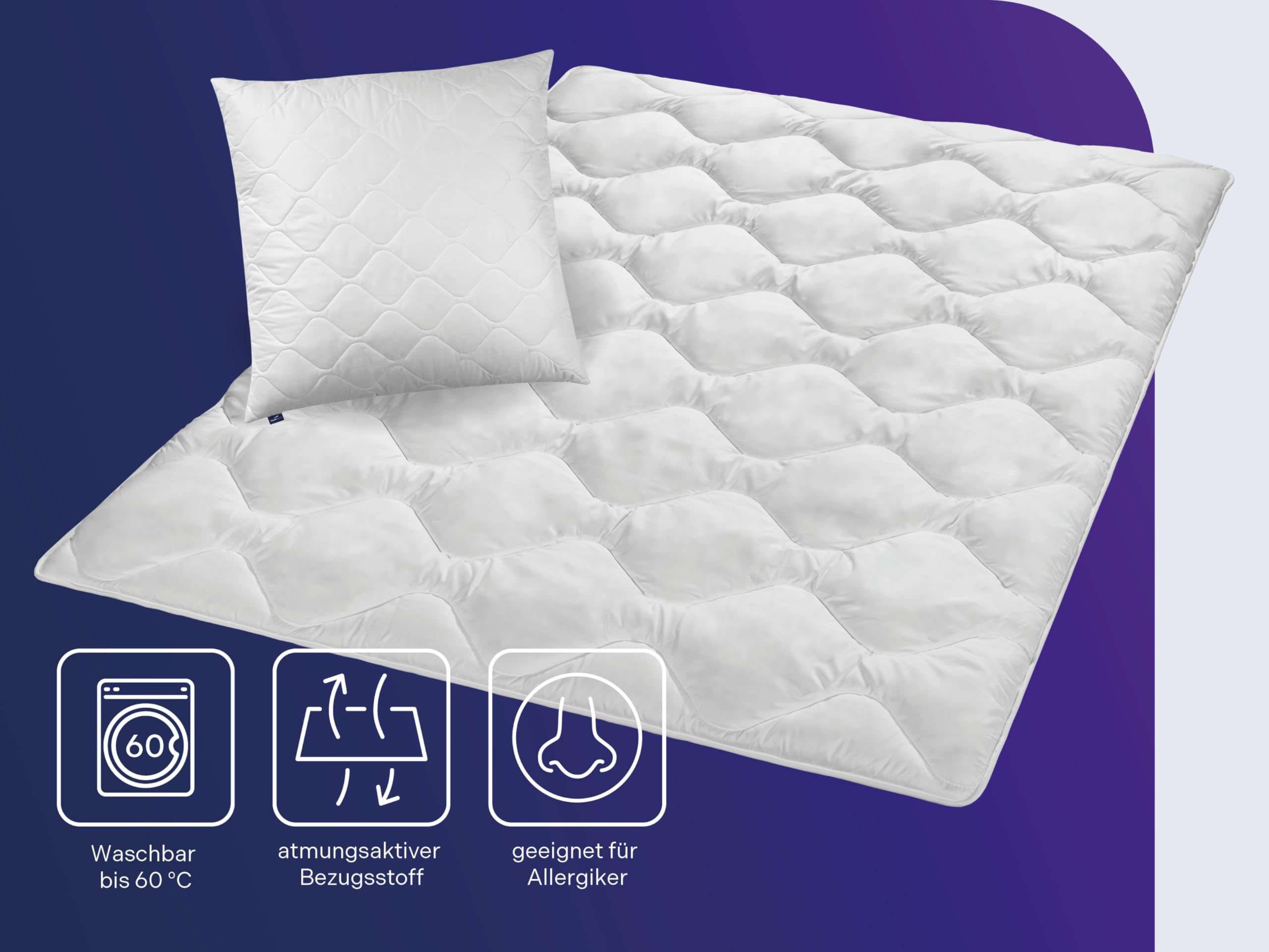 Traumnacht Cozy - Bettenset 4-Jahreszeiten, 1 x teilbare Bettdecke 135 x 200 Set und 1 x Kopfkissen 80 x 80 cm, Öko Tex zertifiziert, weiß, entwickelt in Deutschland ,( 2er Pack )