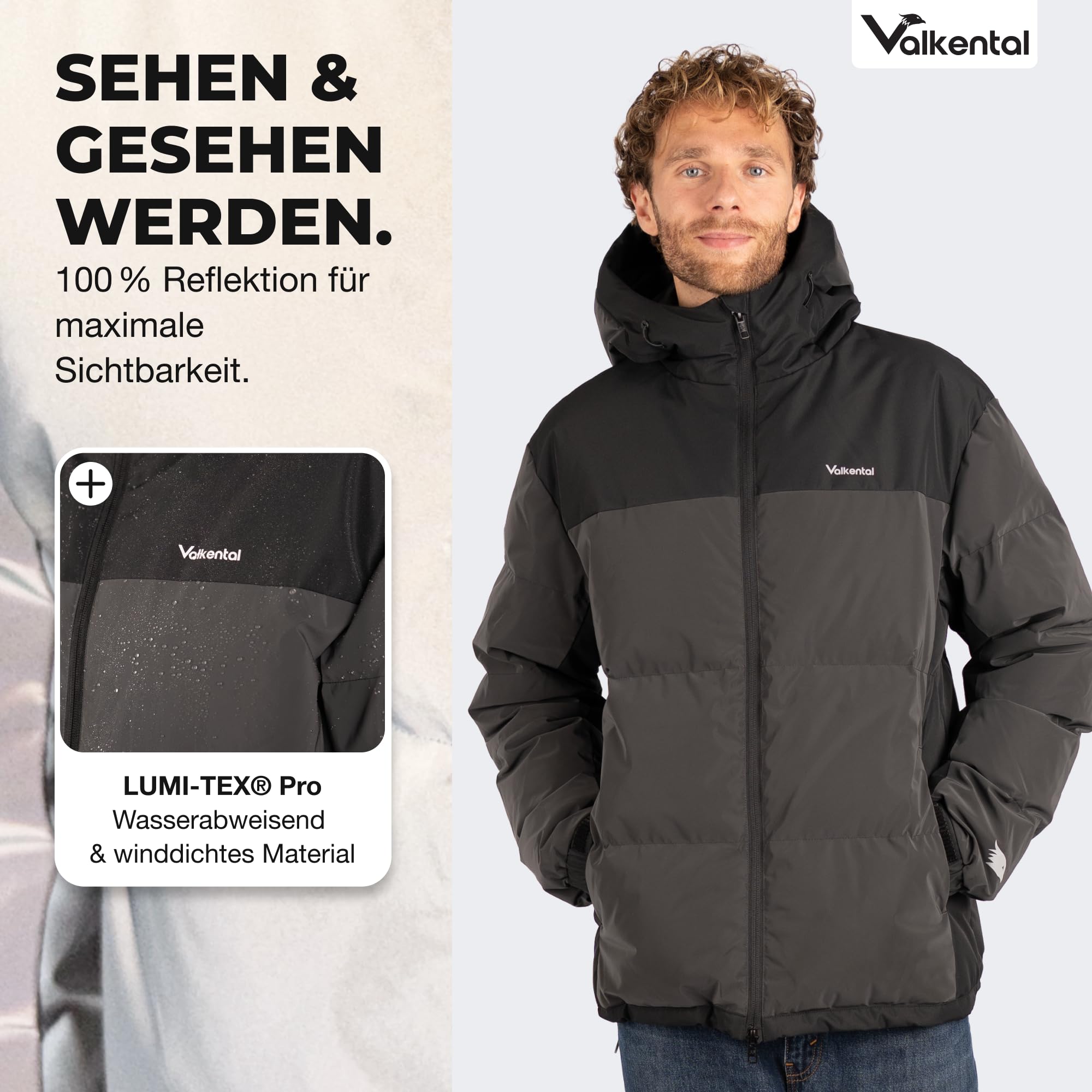 Valkental - Reflektierende Daunen Winterjacke Herren [VOLL REFLEKTIEREND] - Warme Daunenjacke für Männer - Down Jacket Men - Reflektor Winter Isolationsjacke - Sichtbarkeit im Dunkeln