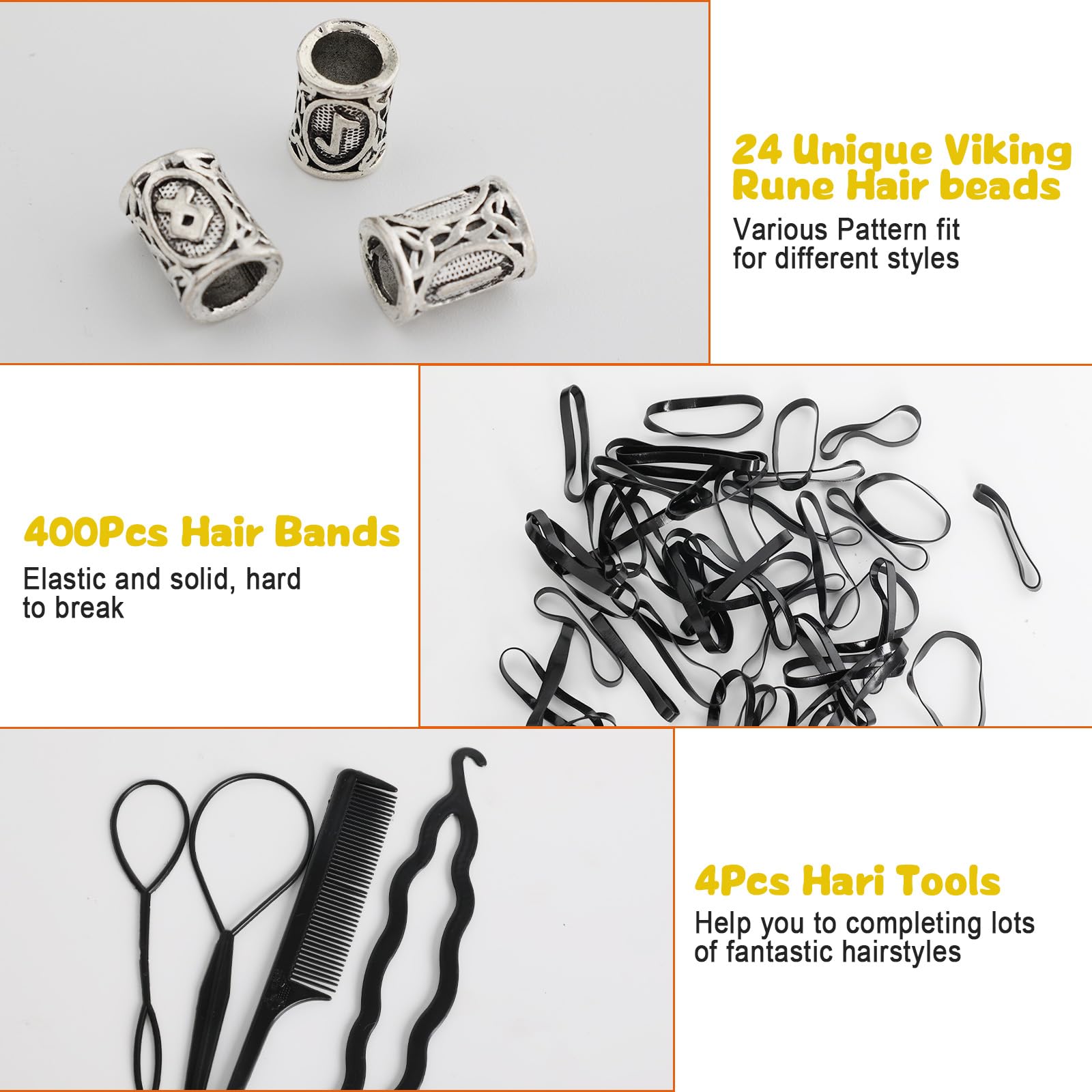 Wikinger Bartperlen Set - 8-teiliges Bartschmuck Set Mit Metall-Clips & Gummis