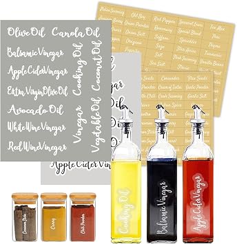 Mintitude Clear Spice Jar Labels, Printed Waterproof Stickers for Organizing Kitchen and Pantry Herbs/Seasoning Spice + Oil Vinegar
