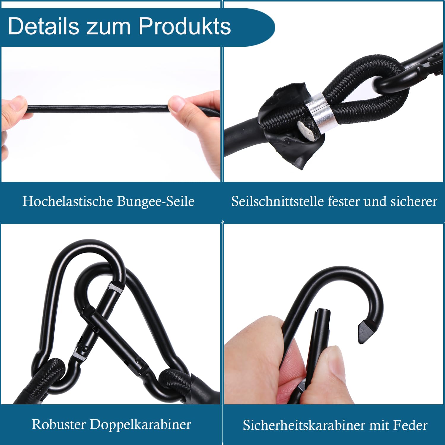 Tendeurs Elastique Avec Mousqueton,Lot De 4 Tendeurs En Caoutchouc Avec Mousqueton, 30 Cm, Tendeur Elastique Avec Mousqueton, Tendeur De Bagages Solide, Noir, Très Résistant, Pour Voile D'ombrage