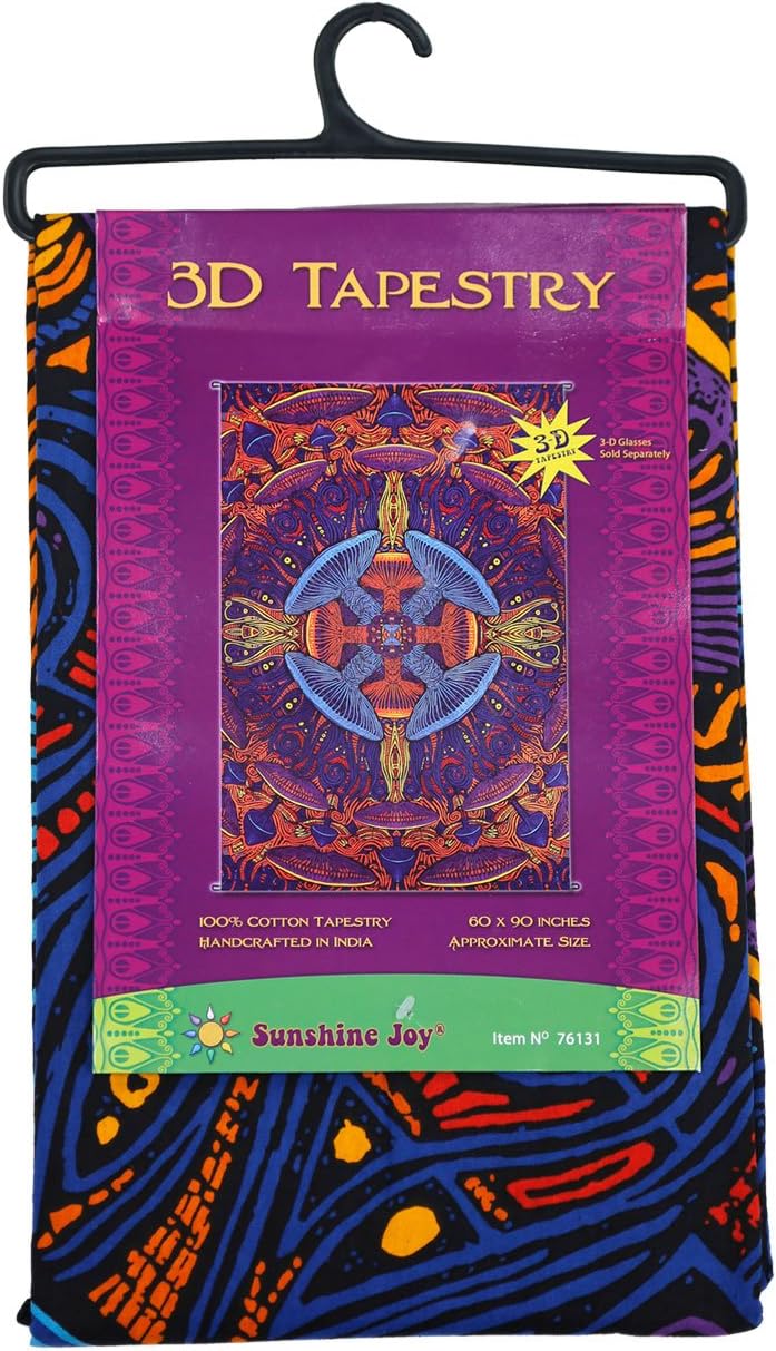 Sunshine Joy 3D Magic Mushroom Tapestry Tablecloth Wall Art Beach Sheet Huge 60x90 Inches - Amazing 3D Effects