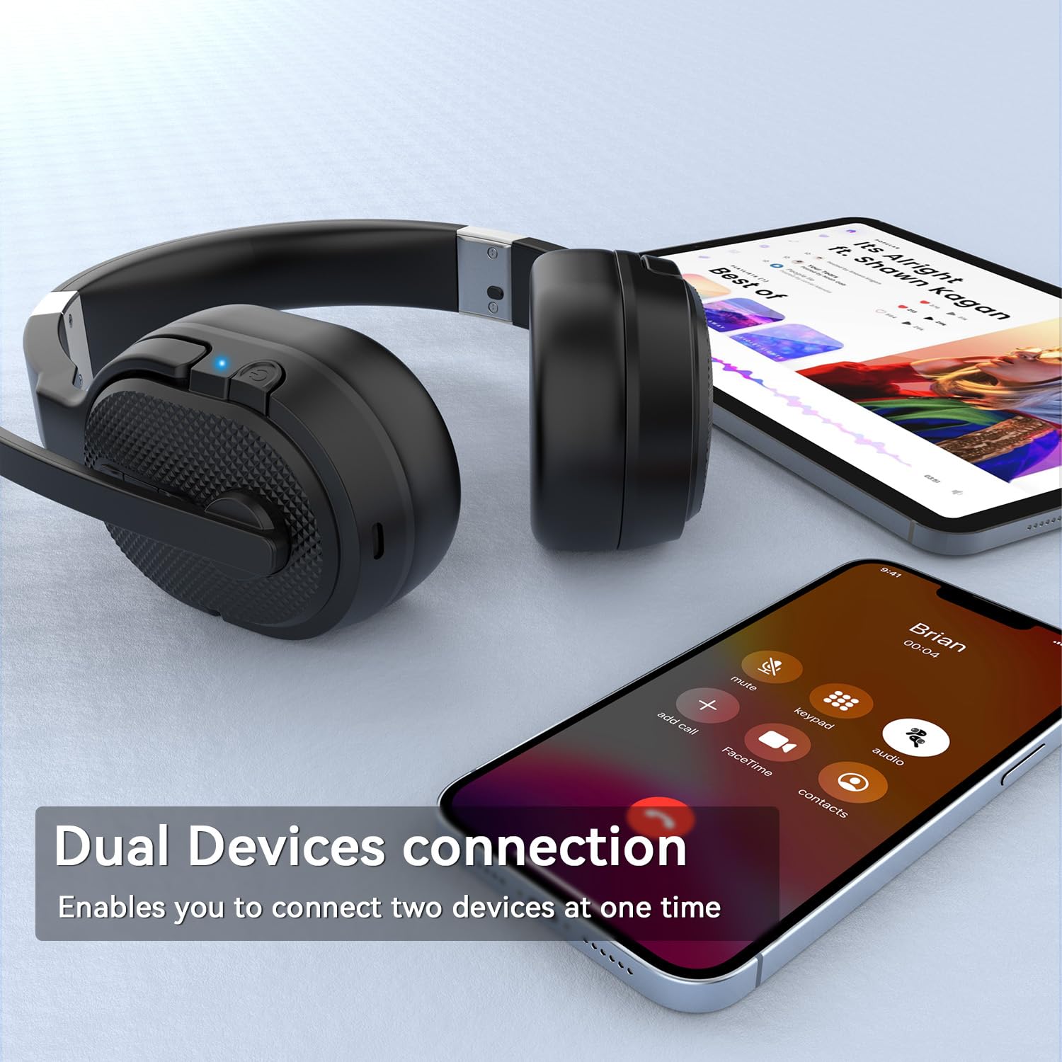 ANSTEN Bluetooth headset met microfoon, 40 uur speeltijd