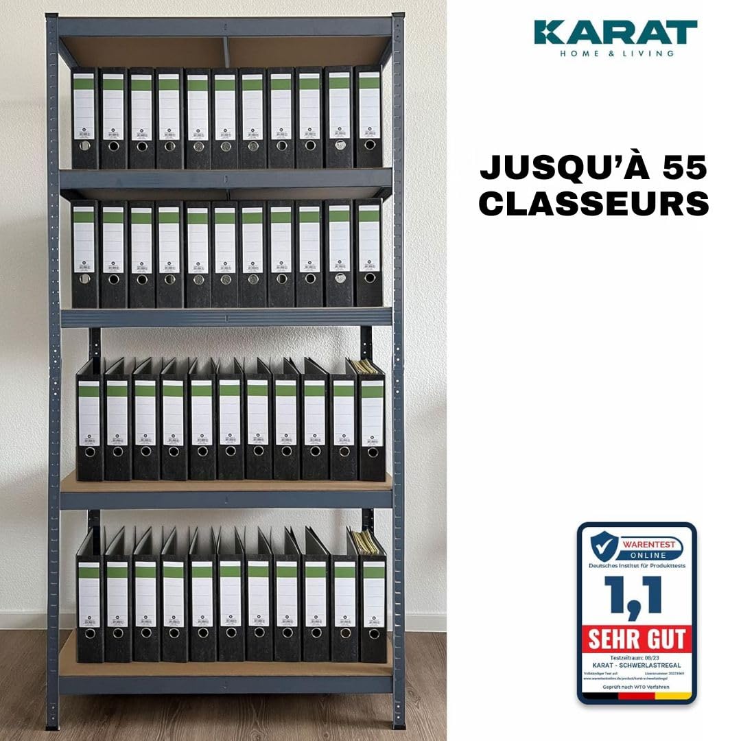 Floordirekt Lot de 2 étagères pour Charges Lourdes - Gris - 200 x 100 x 50 cm - 5 tablettes réglables (Lakota)