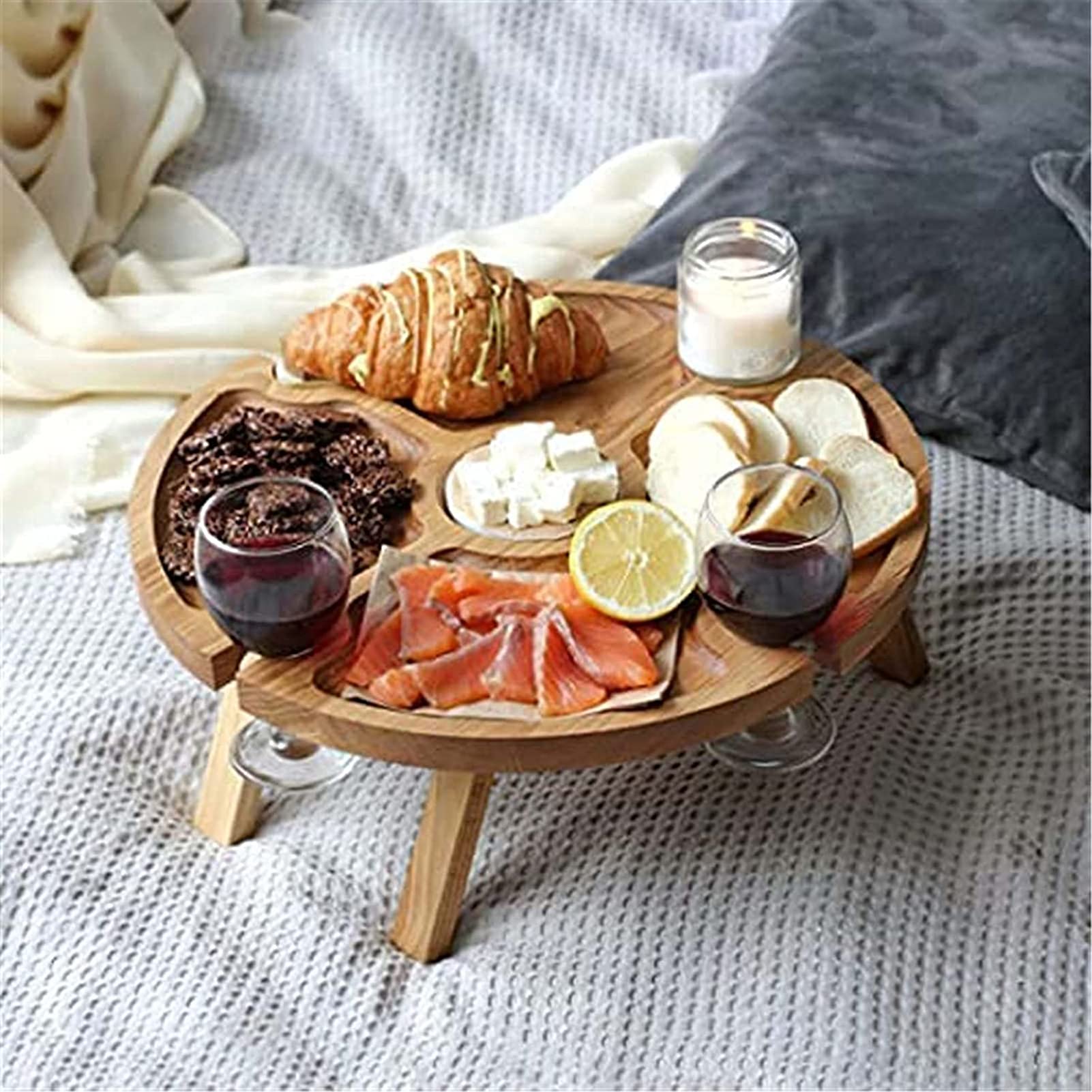 Table à Vin Pliable Portable En Bois – Idéale Pour Pique-Nique, Plage, Camping & Jardin