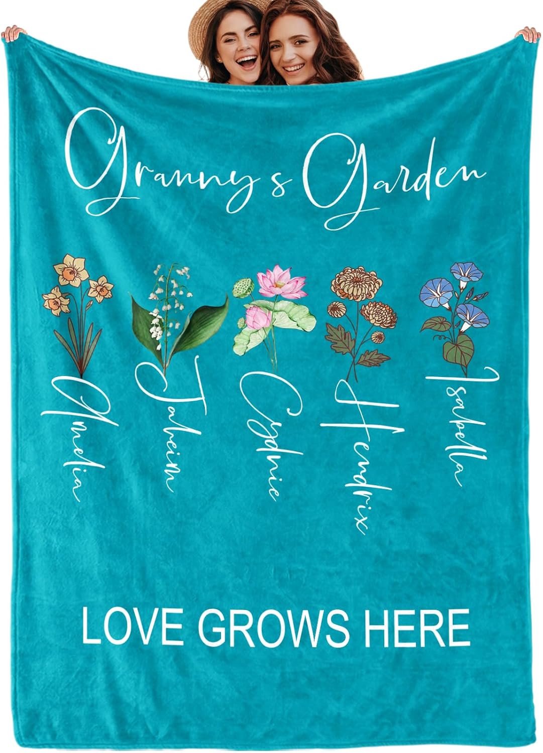 CusCosCes Ships Next Day, Personalized Birth Flower Blanket with Name,Custom Gift for Mom from Daughter Son, Customized Throw Blanket for Mom Dad,Birthday Gift Blanket for Best Friend(50"x 60")