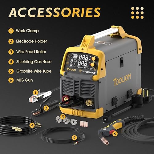 Vista 31 de TOOLIOM Soldador MIG de aluminio con pulso 250A 110V/220V Voltaje dual 4 en 1 Máquina de soldadura multifuncional Gas/Flujo sin gas MIG/Elevación