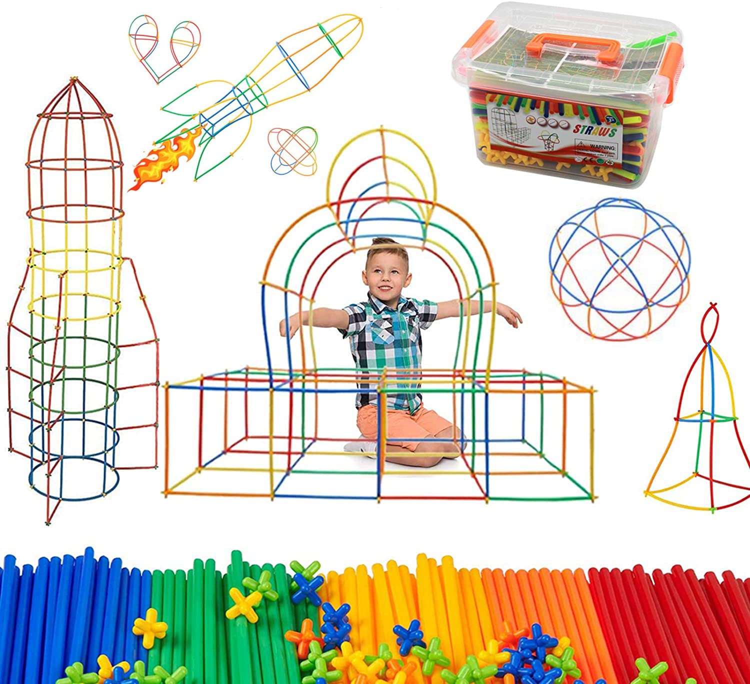 AM ANNA Straw Constructor STEM Building Toys, 500 Piece Straws and Connectors Building Sets Colorful Motor Skills Interlocking Plastic Engineering Toys,3-12 Year Best Educational Toys Boy & Girl