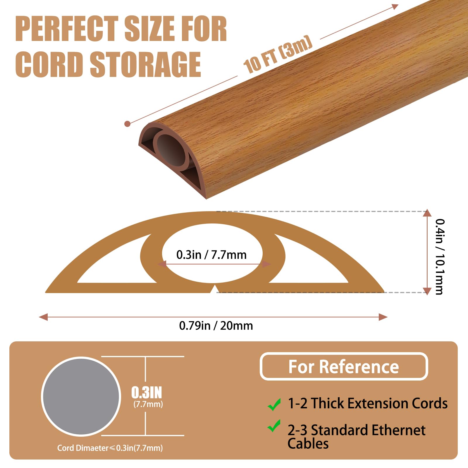 Canaletas para Cables Adhesivas, Madera Pasacables Suelo Goma, Canaleta Cables, para Uso en Oficinas, Escuela, Almacén, Conciertos, Etc, para Proteger Los Cables Evitar Riesgos deTropiezo - 3