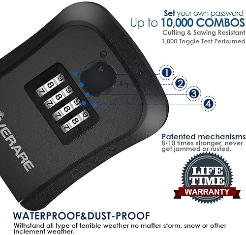 Miniatura 3 de GIVERARE Caja de seguridad, caja de seguridad con combinación de 4 dígitos, impermeable para exteriores, para almacenamiento de llaves de casa,