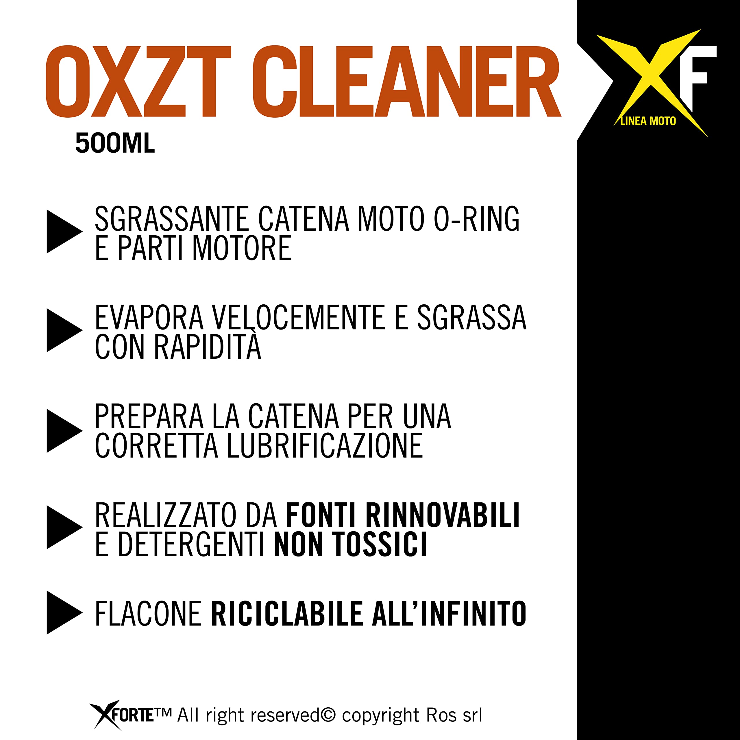 XFORTE OXZT Cleaner 500 ml: Pulizia Profonda e Veloce per Catene Moto e Componenti O-Ring Sgrassante Catena Moto Alta Pressione. (Kit, 3)