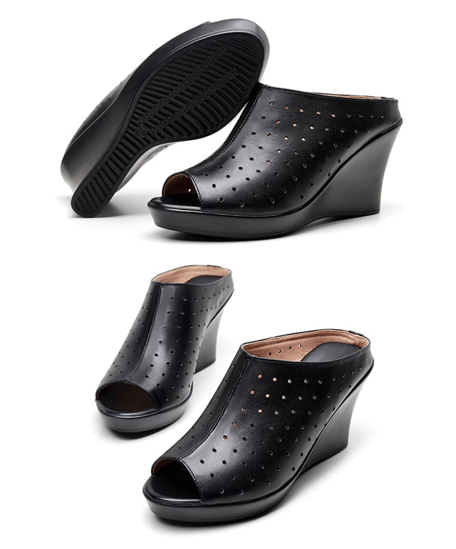 HNVAVQ Mules con Zeppa Donna in Pelle - Ciabatte Eleganti con Plateau - Sandali con Zeppa Alta per Estate, Ufficio e Feste (Tacco 8cm e 10cm)