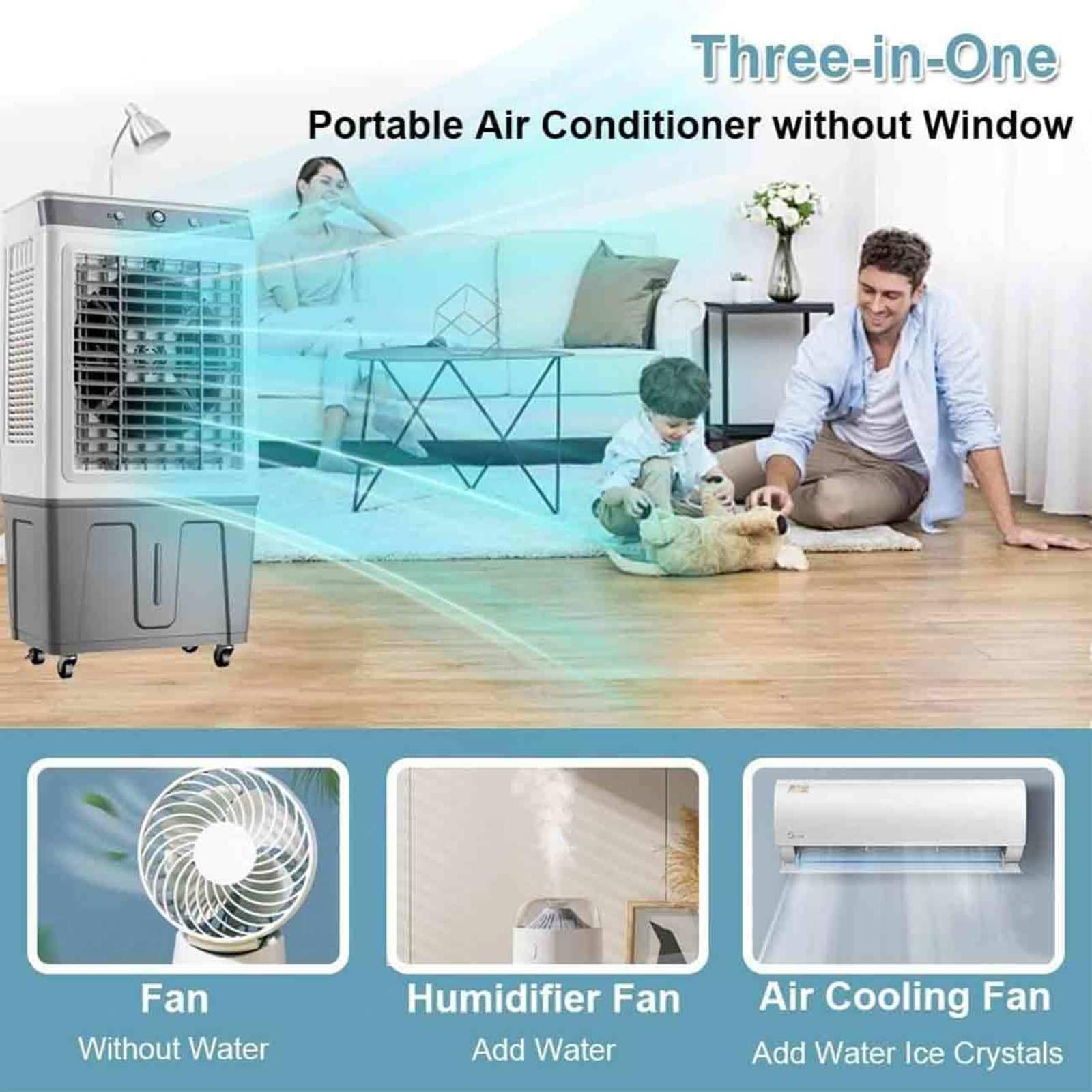 Climatizador Evaporativo Silencioso, 3 Velocidades,Tanque de 35L,3 en 1 Refrigerador De Aire Temporizador 7.5H,Oscilación Para El Hogar Y Oficinas Pequeñas
