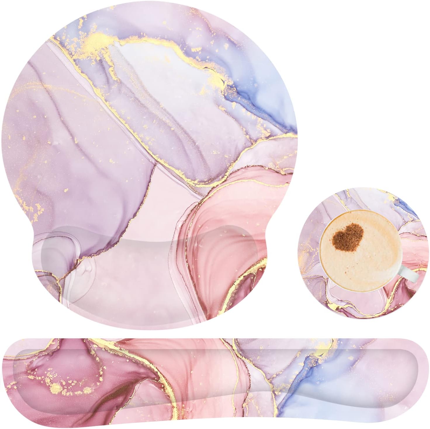 Ergonomic Mouse Pad with Wrist Rest and Keyboard Wrist Rest, Memory Foam Wrist Rest for Computer Keyboard, Easy Typing, Pain Relief, Mouse Pad Wrist Support for Gaming, Office, Laptop, Pink Marble