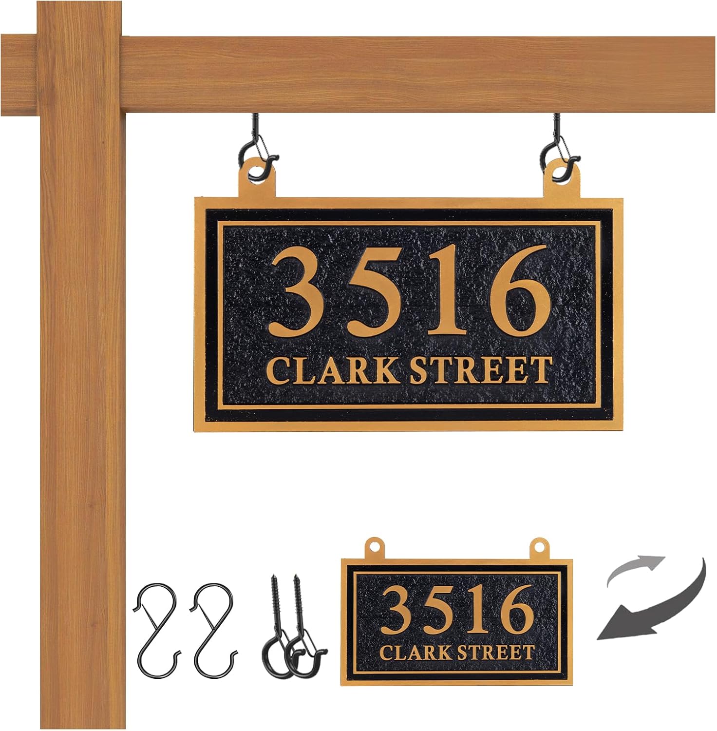 Custom Hanging Address Signs,Personalized House Address Sign, Address Plaque,Address Numbers for House Outside Mailbox, Lamp Light Post/Double Side with Hooks,Style 1