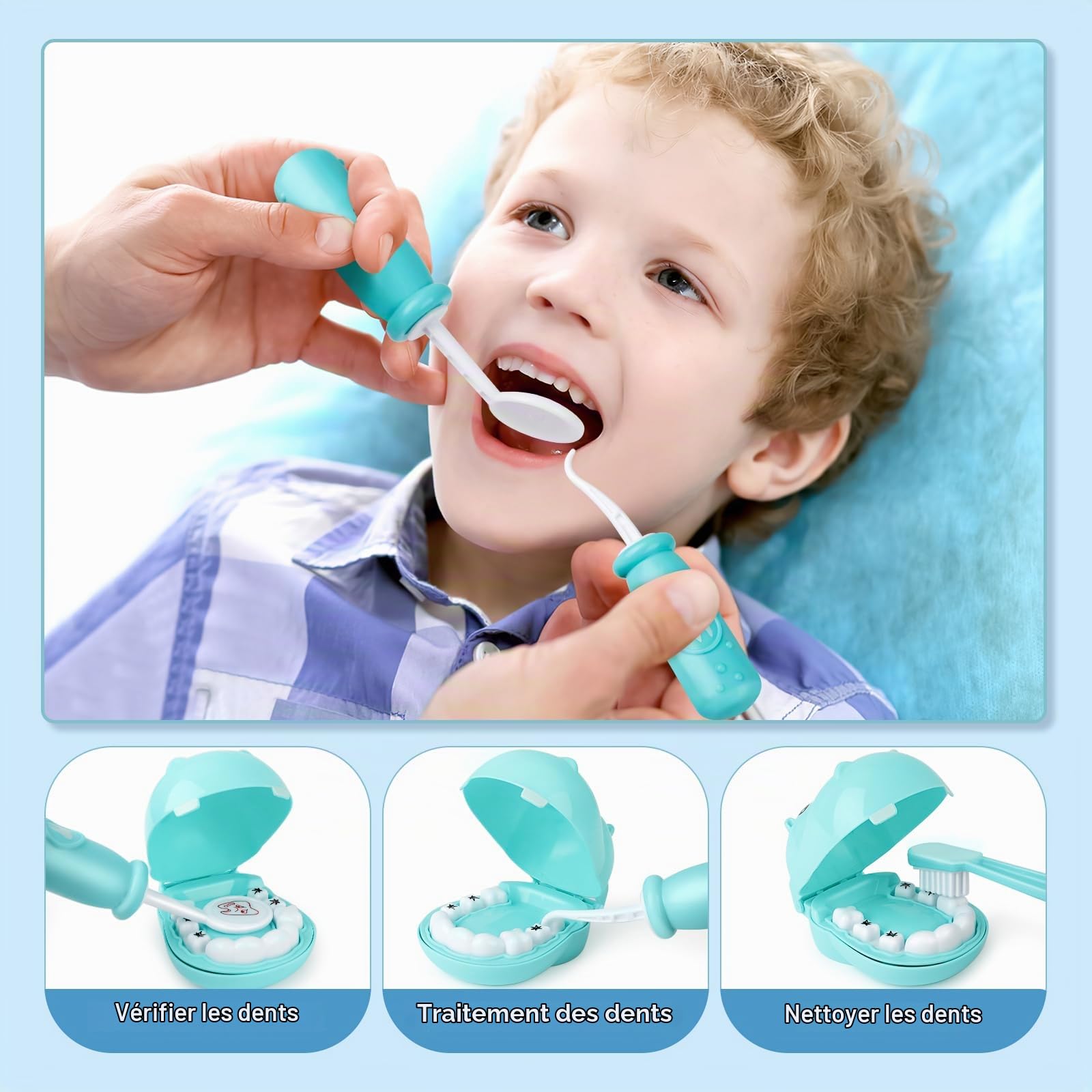 deAO Malette Docteur Enfant Kit avec Sons et Lumière, Stéthoscope Réel Bleu | Médecin Jouets Déguisement de Docteur Accessoires avec Sac de Médecin Portable Thermomètre, Kids Jeu de Rôle pour Dentiste