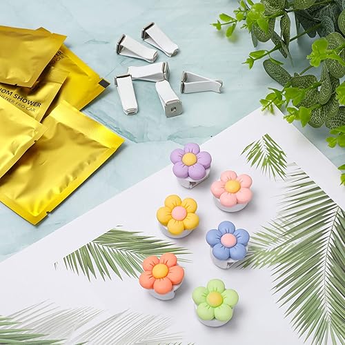 Miniatura 7 de 6 piezas de clips de ventilación de aire para automóvil con almohadillas de fragancia, coloridas margaritas, ambientador de aire para automóvil,
