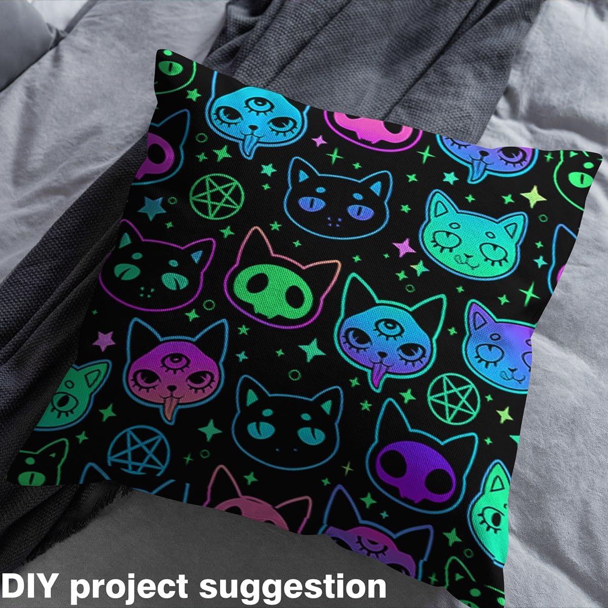 Erosebridal Rainbow Cat Fabric by the Yard,Kawaii Cat Upholstery Fabric,Cartoon Pet Animals Decorative Fabric,Colourful Stars Outdoor Fabric,Modern Abstract Fabric for Quilting Sewing，3 Yards,Rainbow