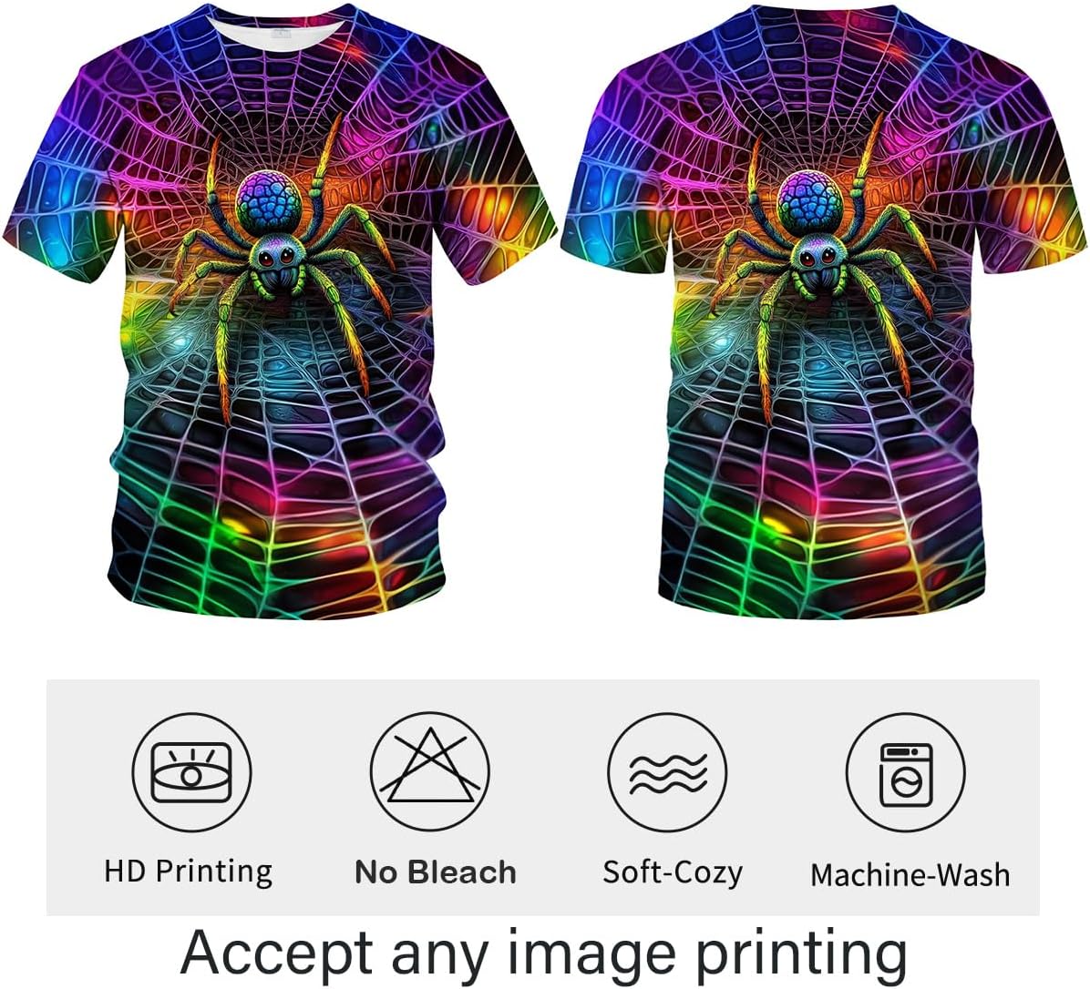 Novelty Short Sleeve Crewneck Shirt Funny Spider Graphic T-Shirt - Image 4