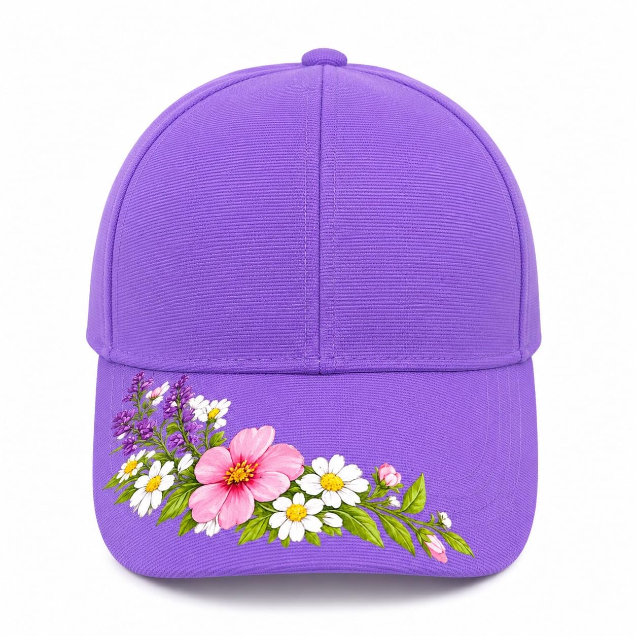 Kids Floral Printed Purple Baseball Cap for Girls (4-12 Years) | Adjustable Summer Sun Cap | Lightweight Breathable Cotton Blend | Casual Outdoor Sports Hat-image-43